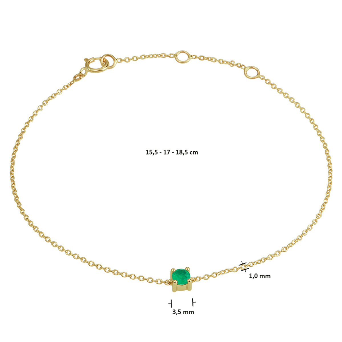 armband smaragd 15,5 - 17 - 18,5 cm 14K geelgoud