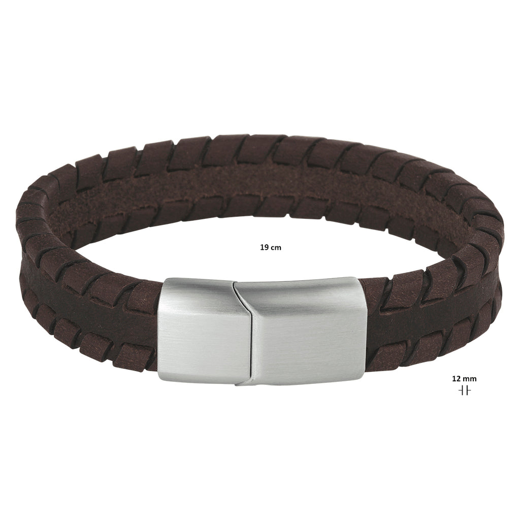 Armband Leder dunkelbraun 12 mm Edelstahl