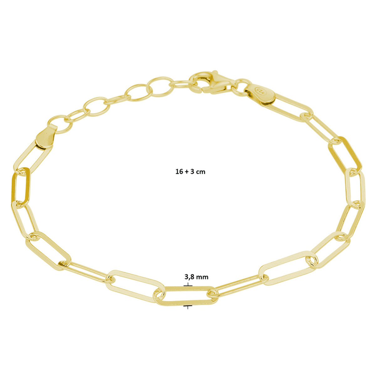 Armband Büroklammer 3,8 mm 16 + 3 cm 3 Mikron Silber vergoldet (gelb)