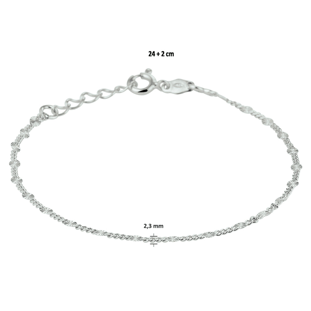 Fußkettchen 2,3 mm 24 + 2 cm Silber rhodiniert