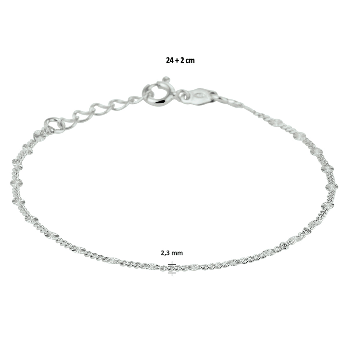 Fußkettchen 2,3 mm 24 + 2 cm Silber rhodiniert