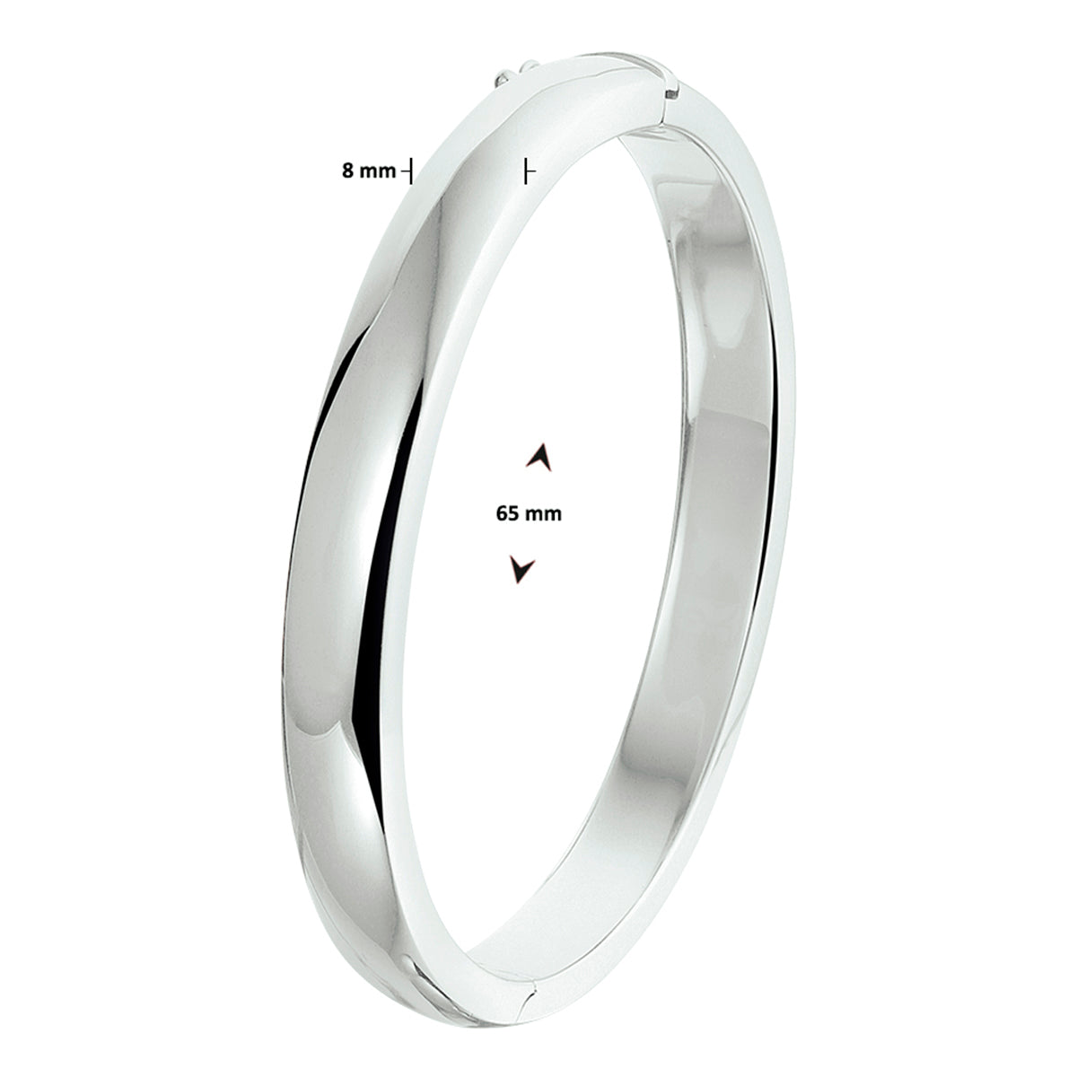 Armreif Scharnier massiv 8 mm Silber rhodiniert