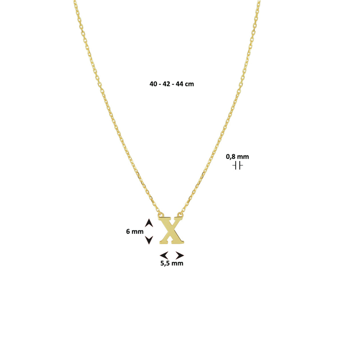 collier letter 40 - 42 - 44 cm 14K geelgoud