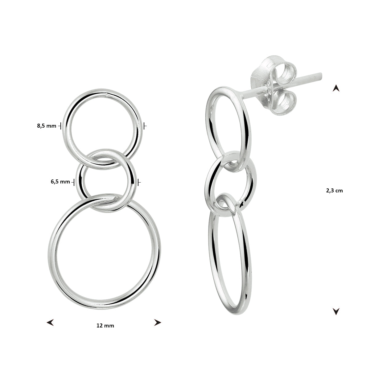 oorhangers rondjes zilver gerhodineerd