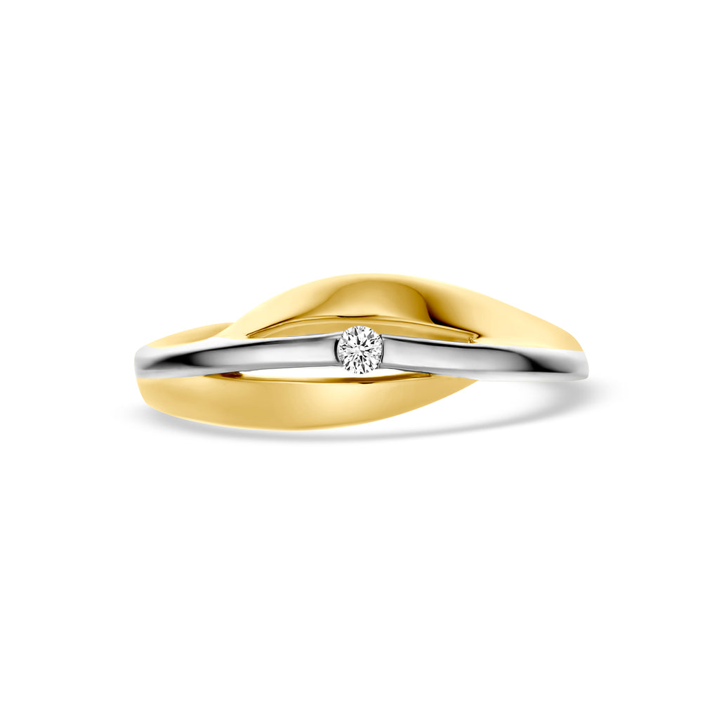 ring lab grown diamant 0.03ct f vs 14K bicolor goud geel/wit