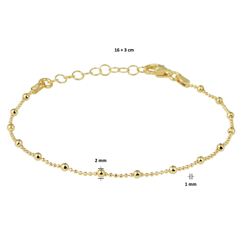 Armband Kugeln 2,0 mm 16 + 3 cm 3 Micron Silber vergoldet (gelb)