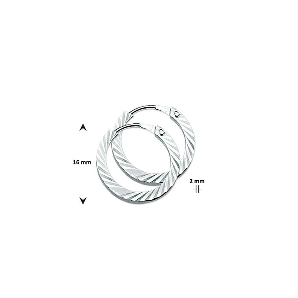 oorringen vierkante buis 2,0 mm gediamanteerd zilver gerhodineerd