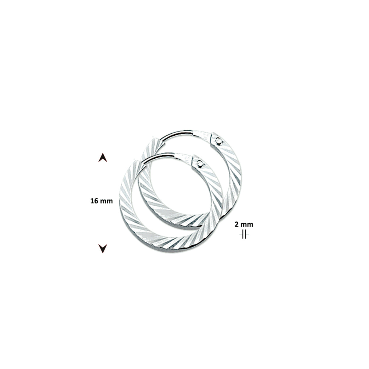 oorringen vierkante buis 2,0 mm gediamanteerd zilver gerhodineerd