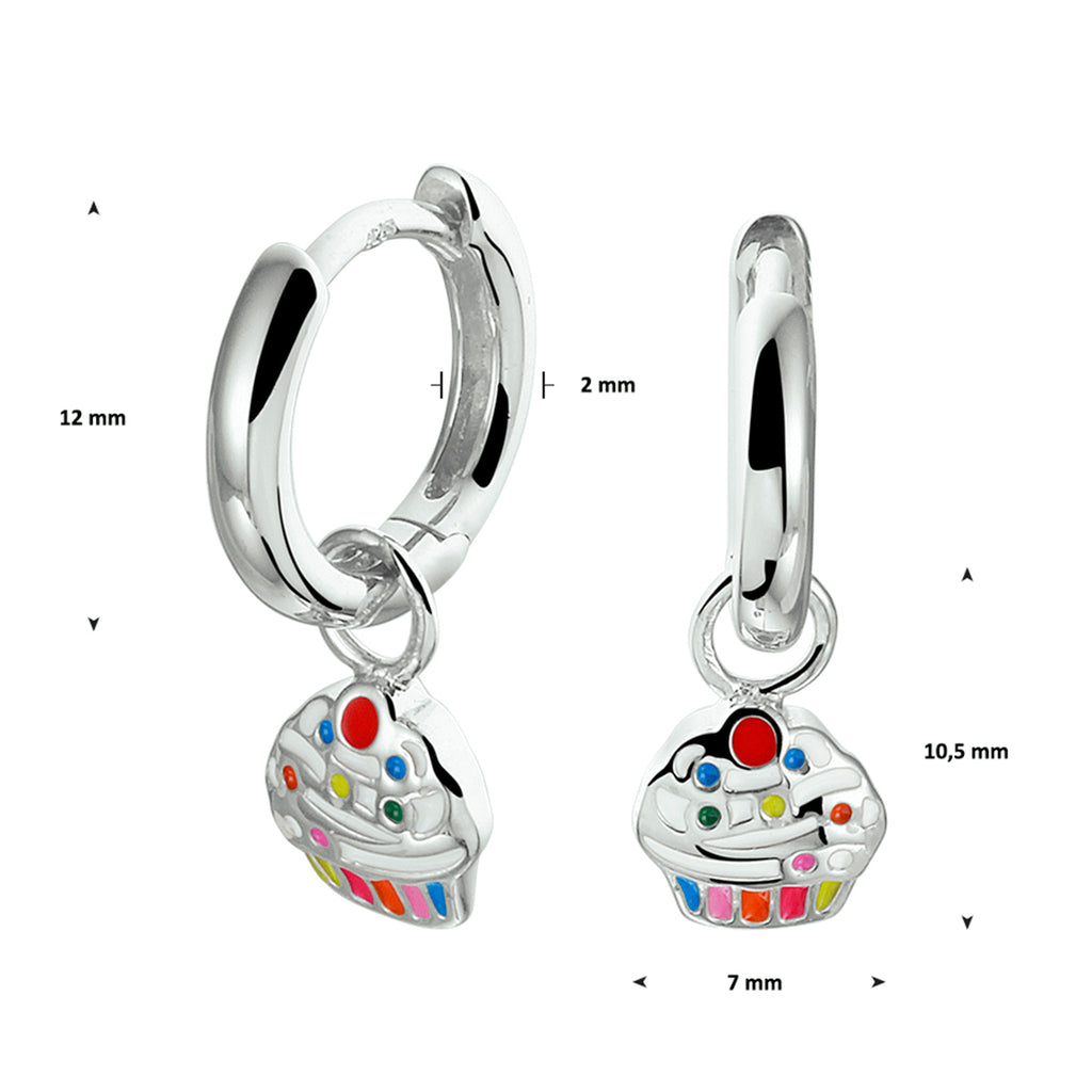 oorringen cupcake emaille zilver gerhodineerd