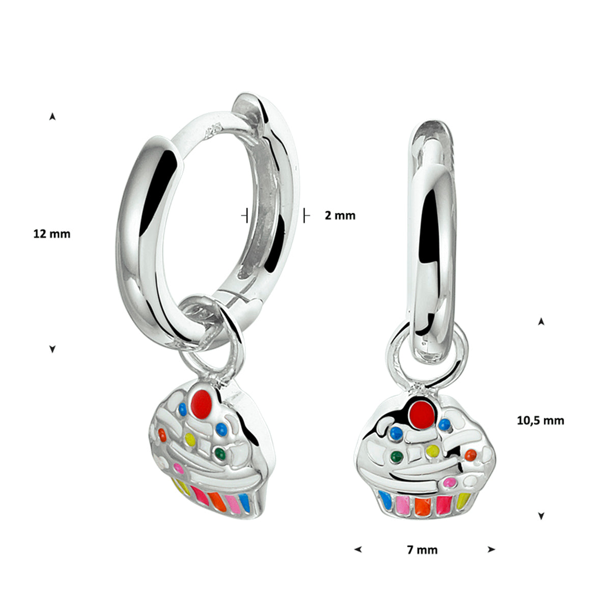 oorringen cupcake emaille zilver gerhodineerd