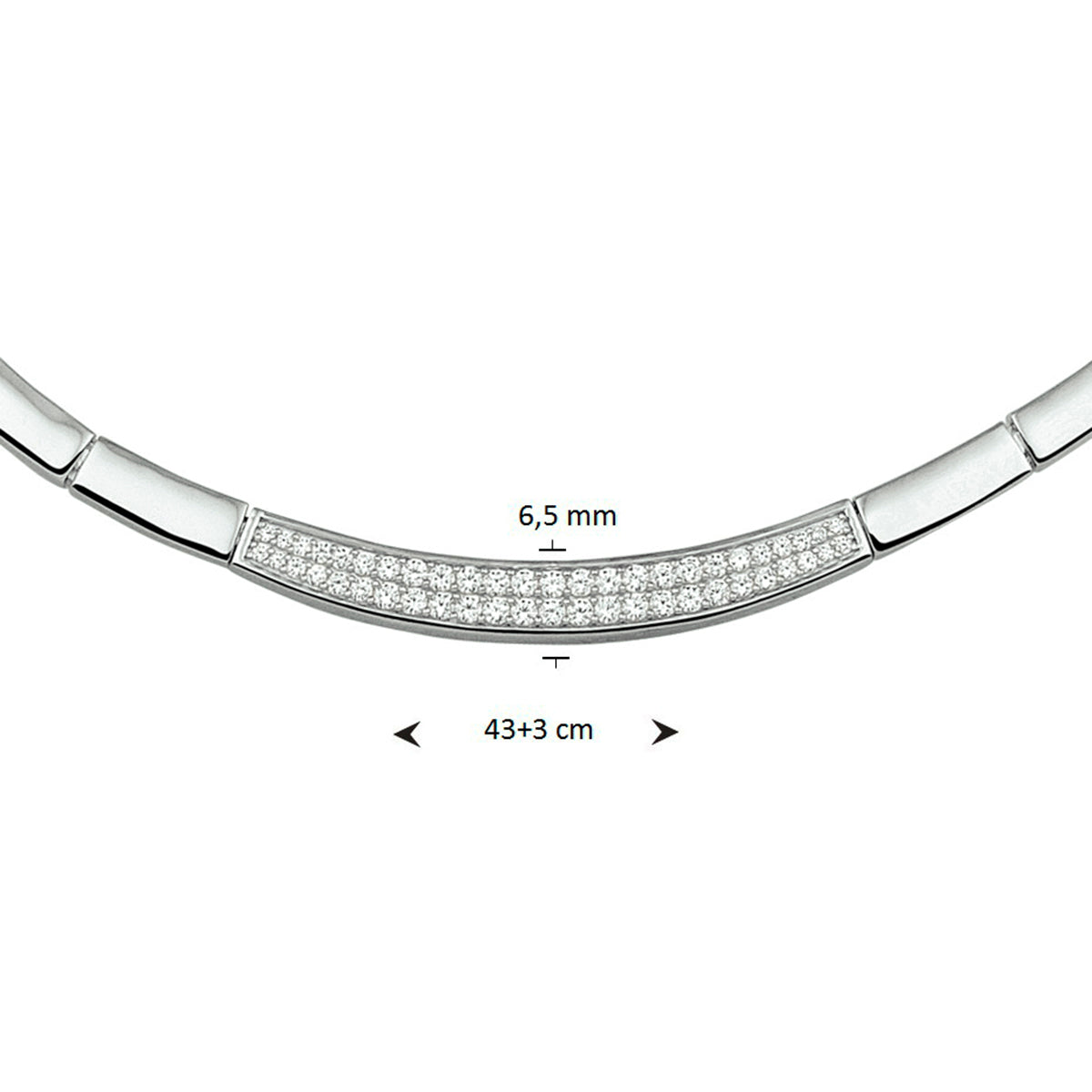 Zirkonia-Halskette 6,5 mm 43 + 3 cm Silber rhodiniert