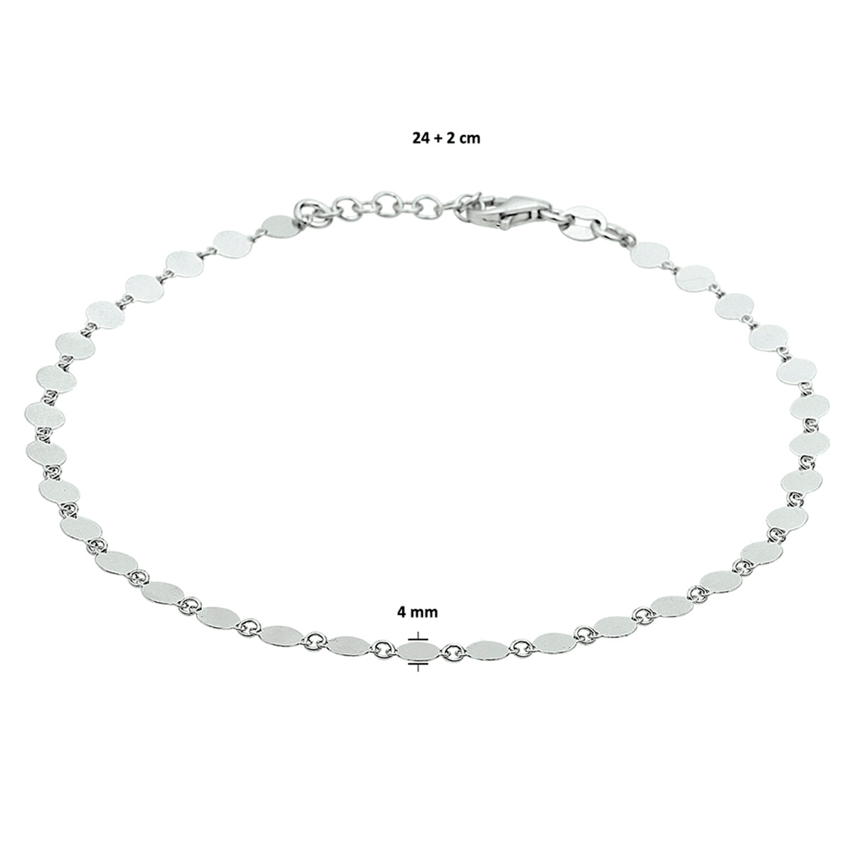 Fußkettchen 4,0 mm 24 + 2 cm Silber rhodiniert