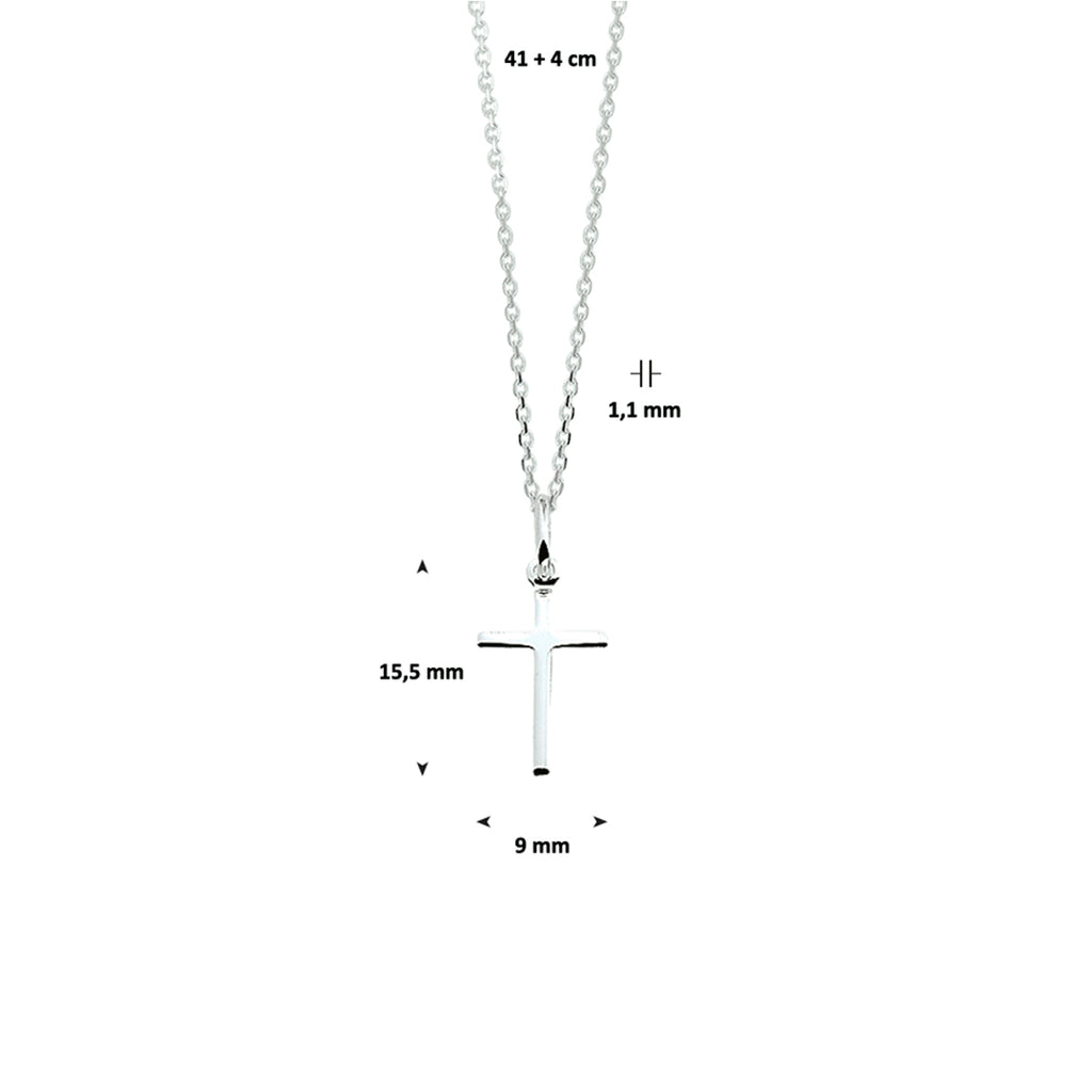 collier kruis 41 + 4 cm zilver wit