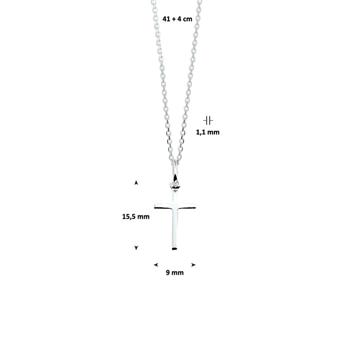 collier kruis 41 + 4 cm zilver wit