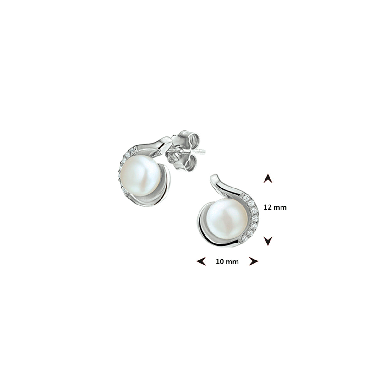 oorknoppen parel en zirkonia zilver gerhodineerd