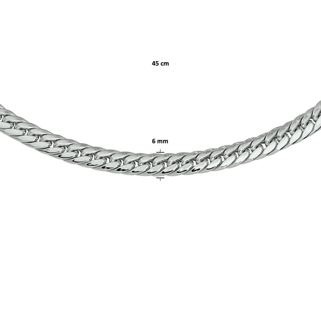 Panzerkette 4-seitig geschliffen 6,0 mm 45 cm rhodiniert Silber