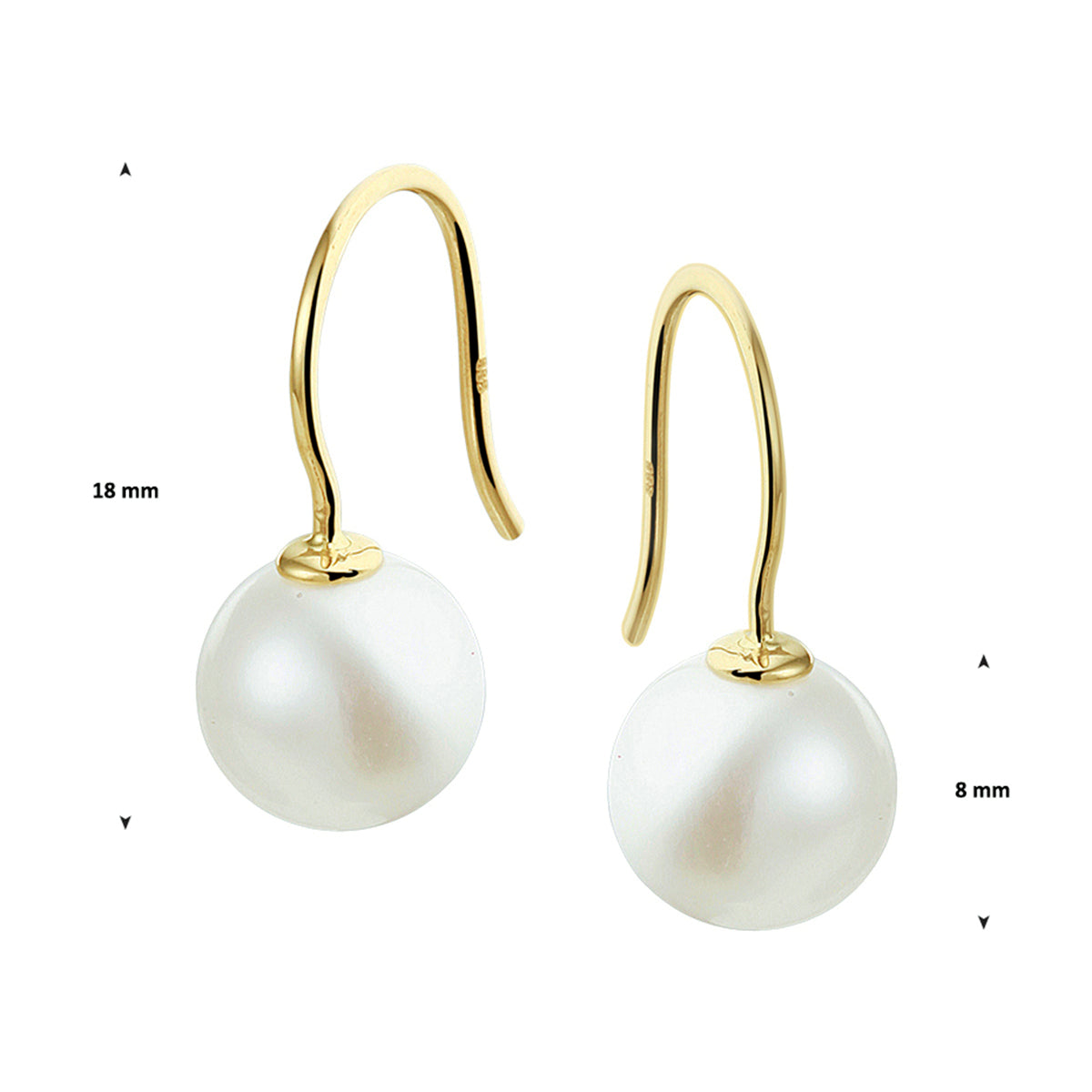 Ohrringe Perle Französischer Haken 8 mm 14K Gelbgold