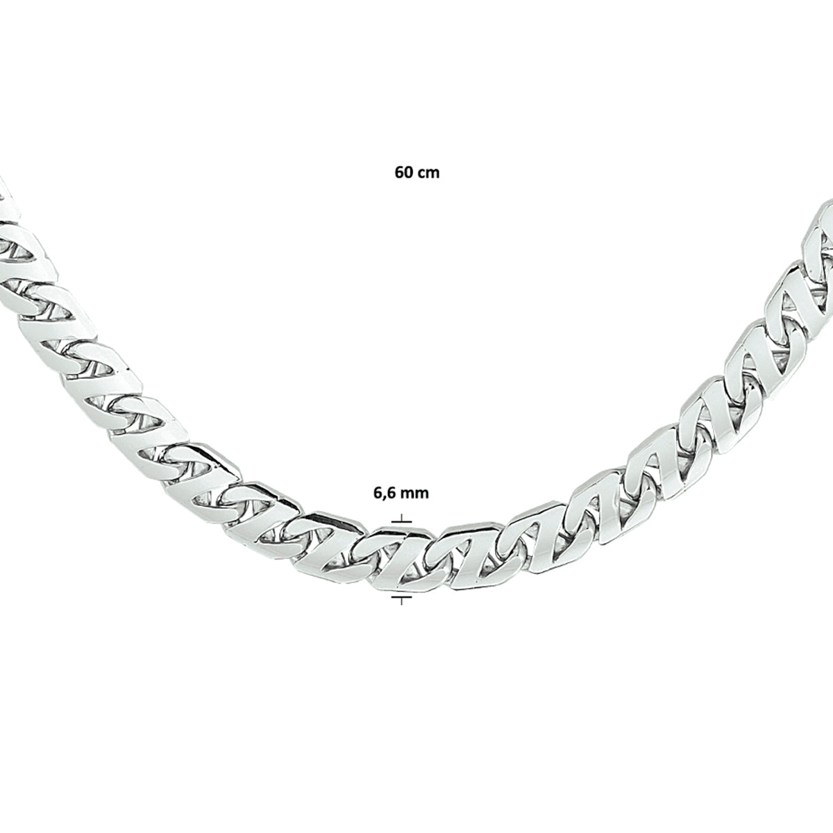 collier gourmette 6,6 mm zilver gerhodineerd