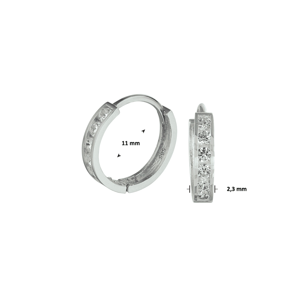 klapoorringen zirkonia 14K witgoud