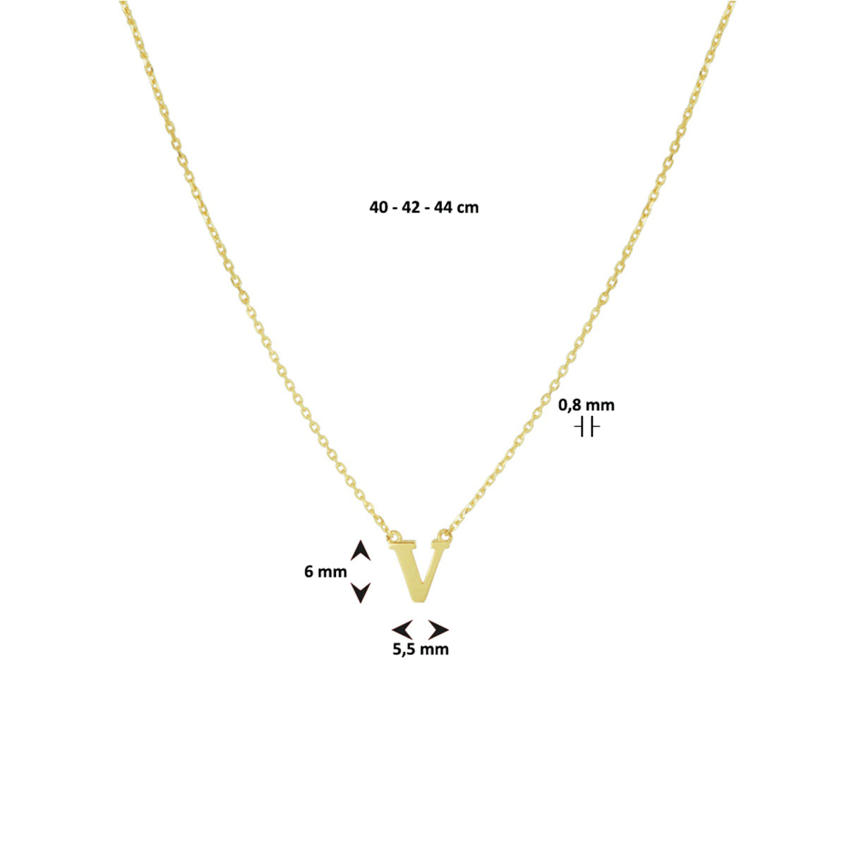 collier letter 40 - 42 - 44 cm 14K geelgoud