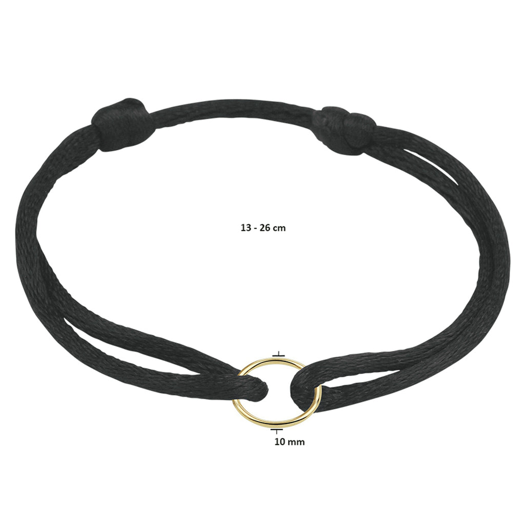 Armband Satin Schwarz Kreis 13 - 26 cm 14K Gold mit Gummi/Nylon/Leder