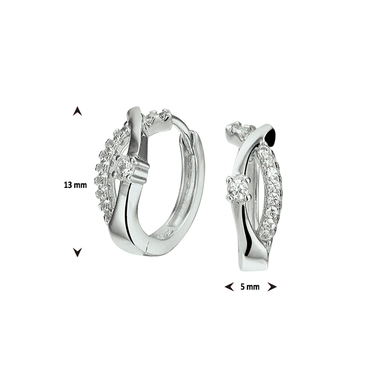 klapoorringen zirkonia zilver gerhodineerd