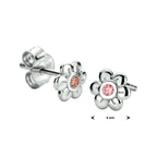 oorknoppen bloem roze zirkonia zilver gerhodineerd