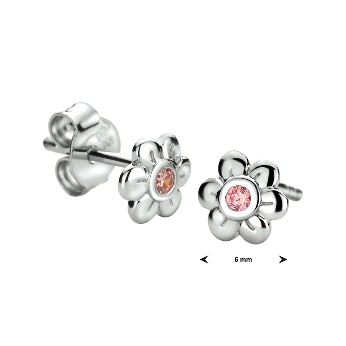 oorknoppen bloem roze zirkonia zilver gerhodineerd