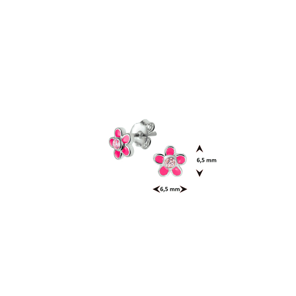oorknoppen bloem en roze zirkonia zilver wit