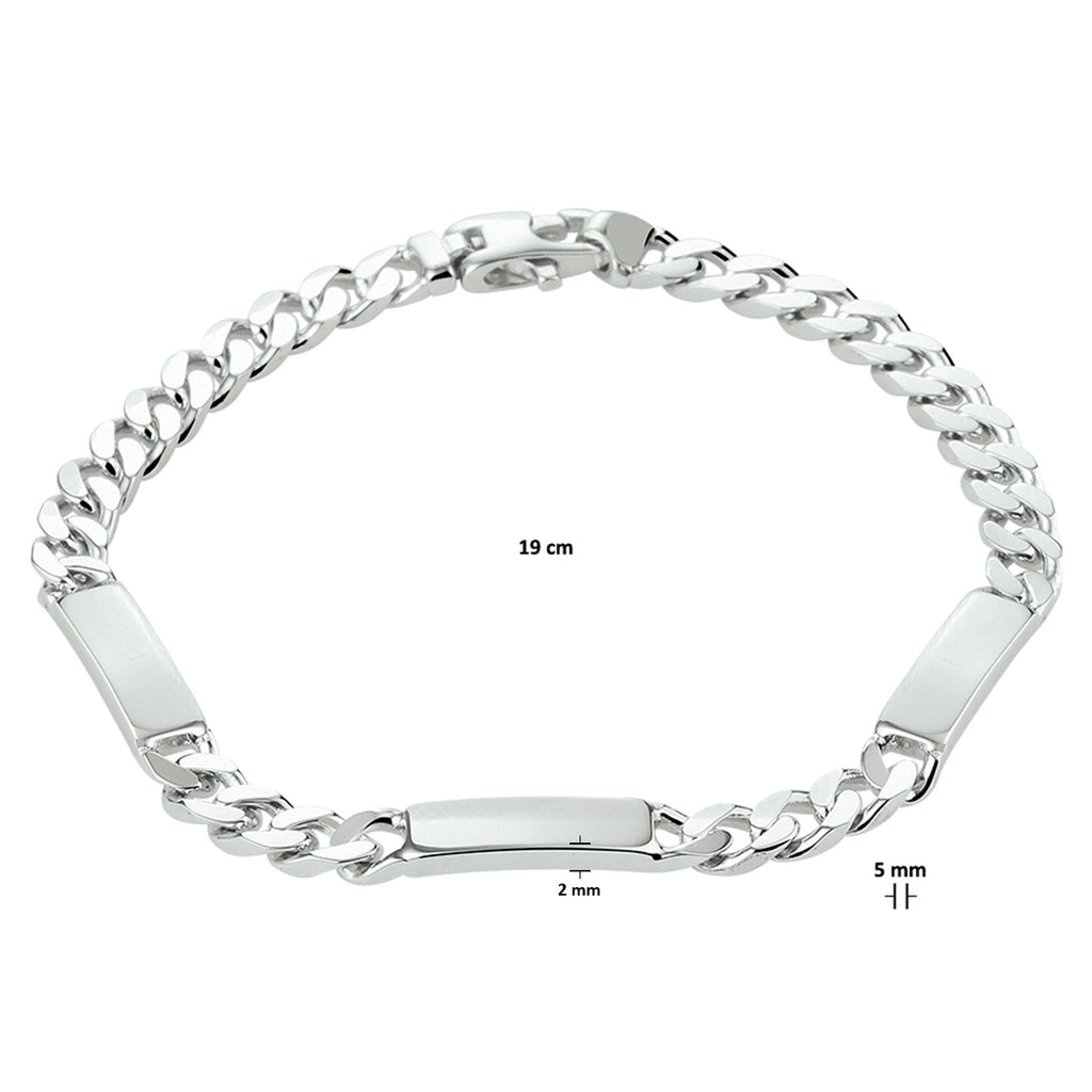 Gravurarmband Gourmet-Kette 6-seitig geschliffene Platte 5,0 mm rhodiniertes Silber