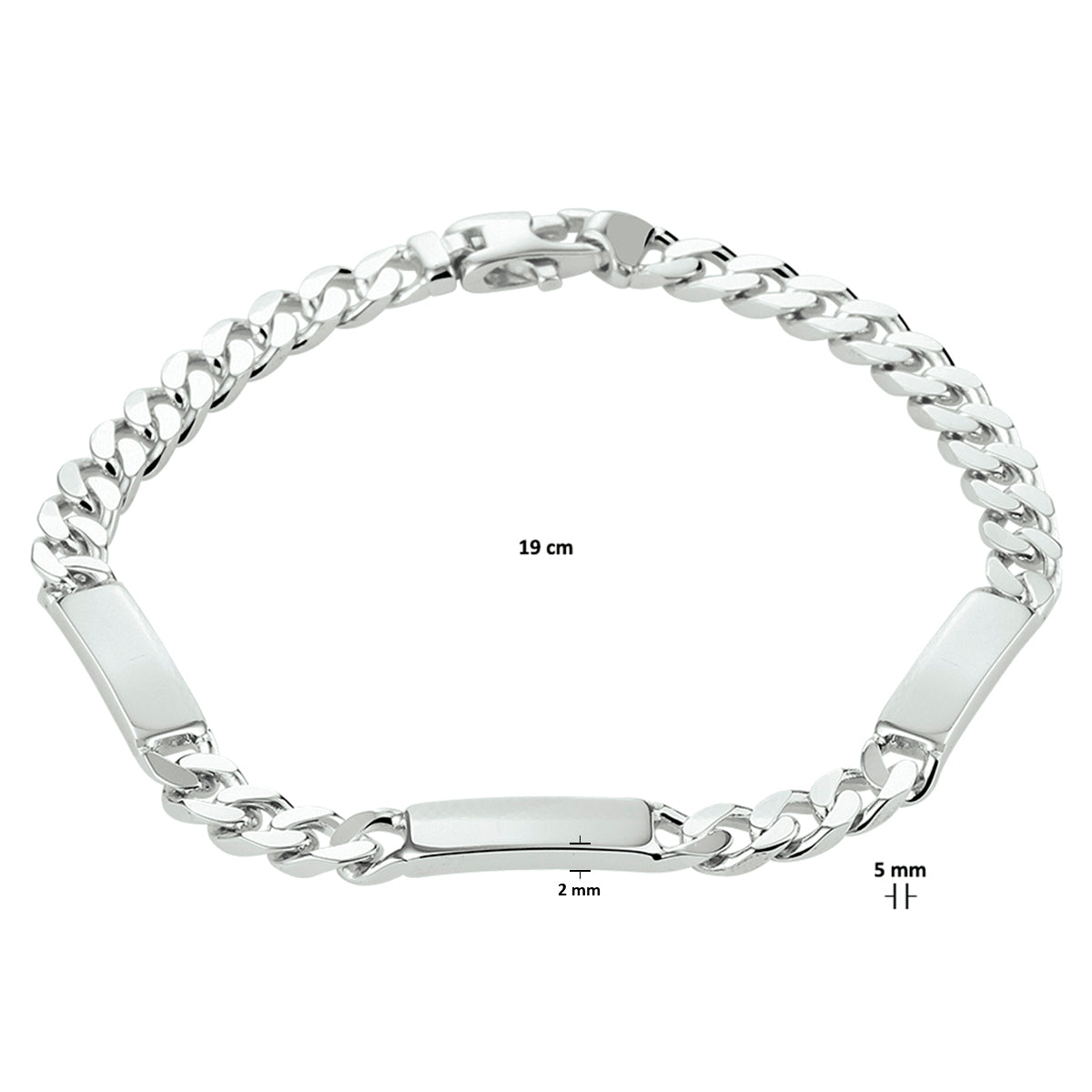 Gravurarmband Gourmet-Kette 6-seitig geschliffene Platte 5,0 mm rhodiniertes Silber