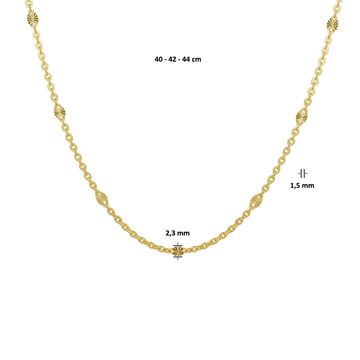 collier 1,5 mm 40 - 42 - 44 cm 14K geelgoud