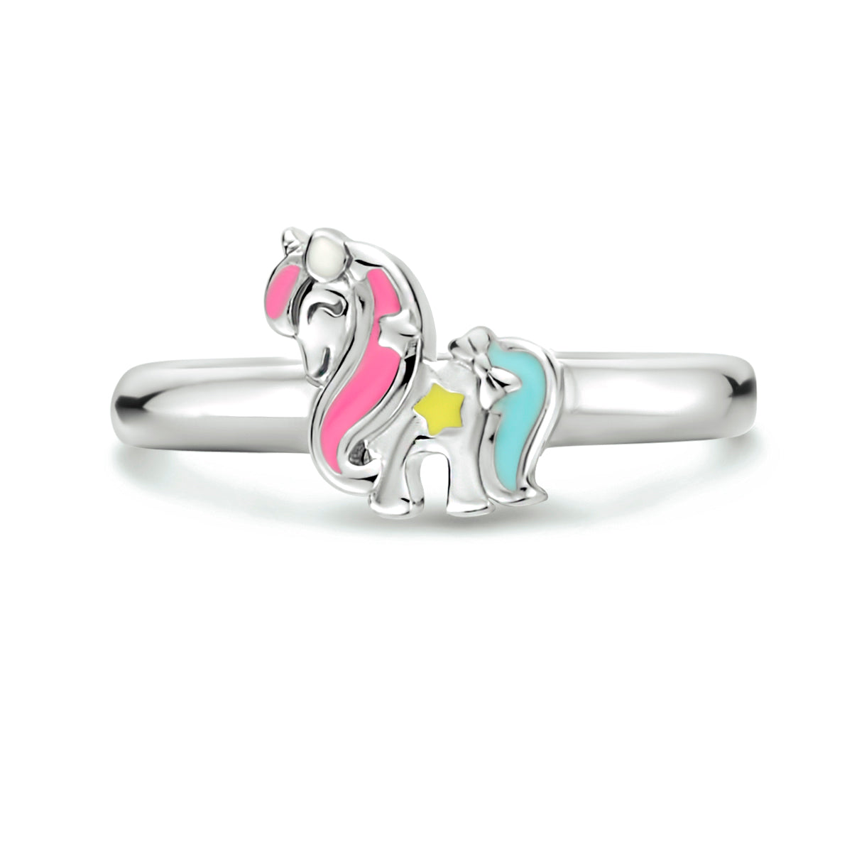 ring emaille eenhoorn zilver gerhodineerd