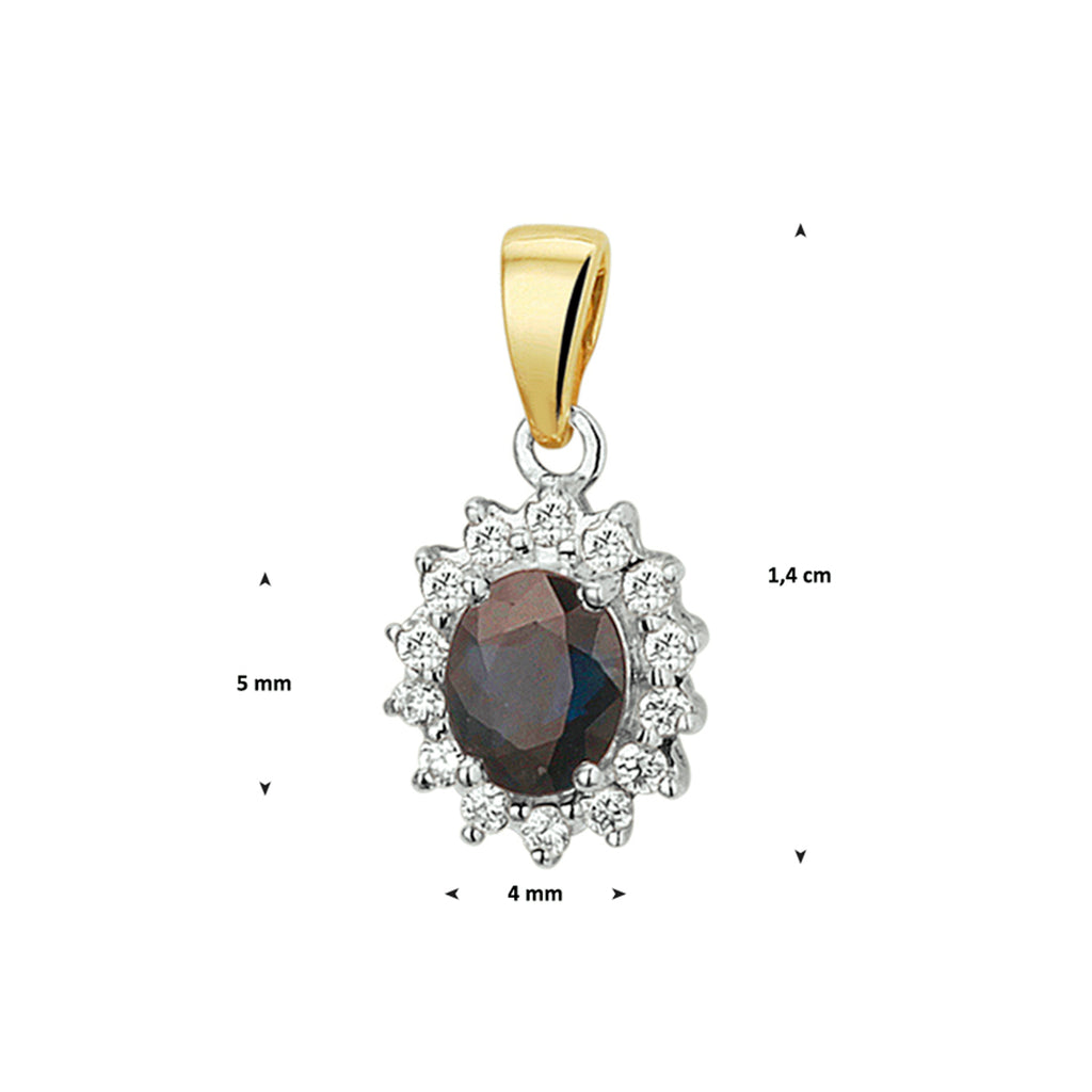 hanger saffier en diamant 0.10ct h si 14K bicolor goud geel/wit - ovaal