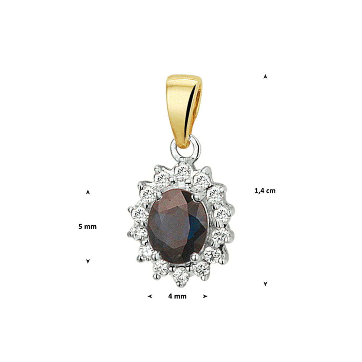 hanger saffier en diamant 0.10ct h si 14K bicolor goud geel/wit - ovaal