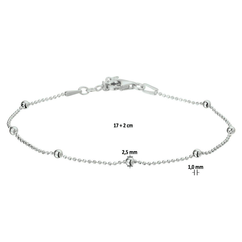 Armband Kugeln 2,5 mm 17 + 2 cm Silber rhodiniert