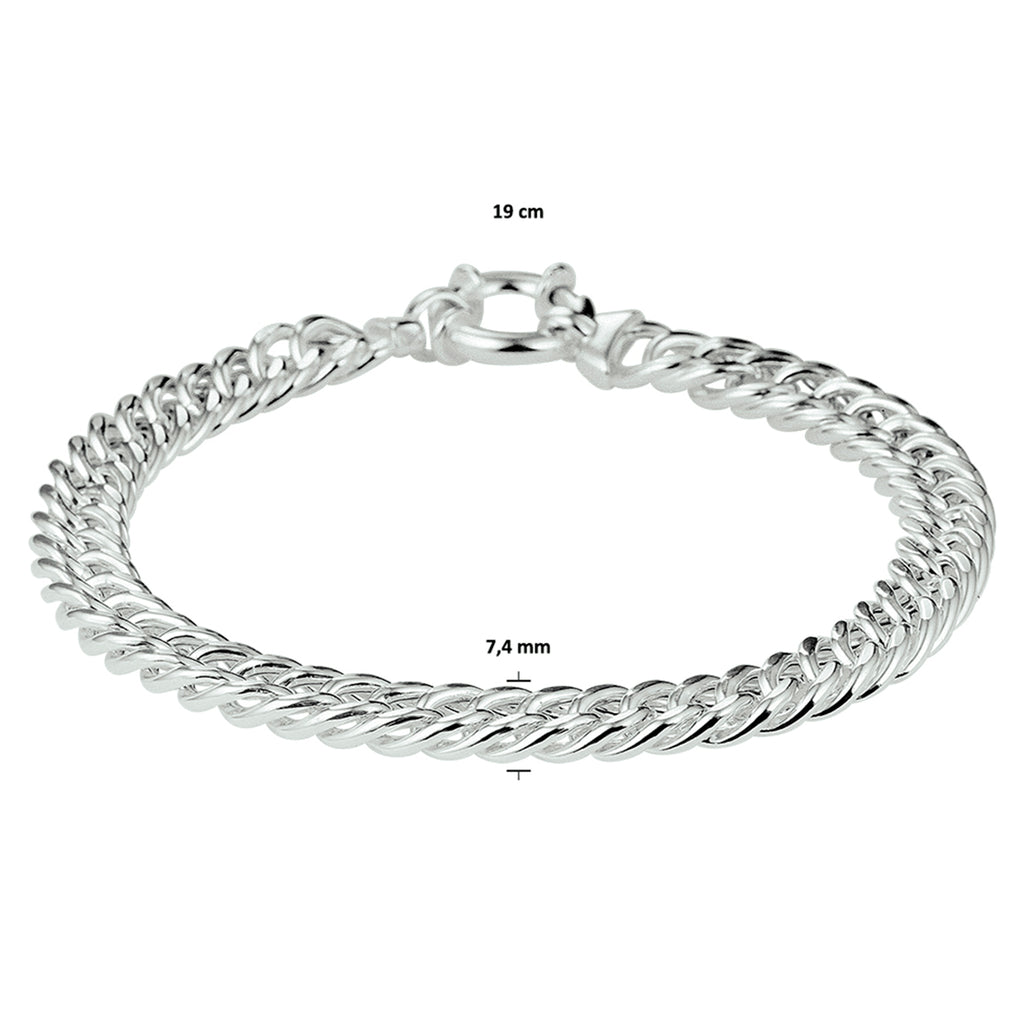 Armband Gourmette 7,4 mm 19 cm mit großem Federringverschluss Silber weiß