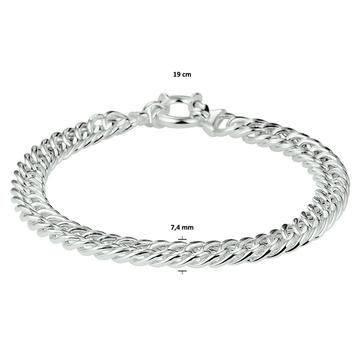 Armband Gourmette 7,4 mm 19 cm mit großem Federringverschluss Silber weiß