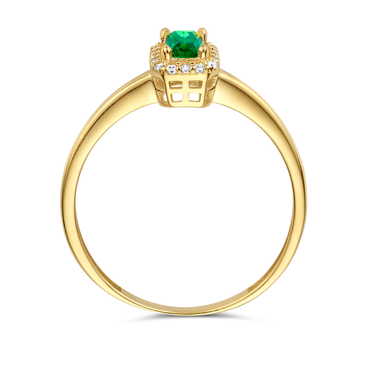 ring groen en wit zirkonia halo 14K geelgoud