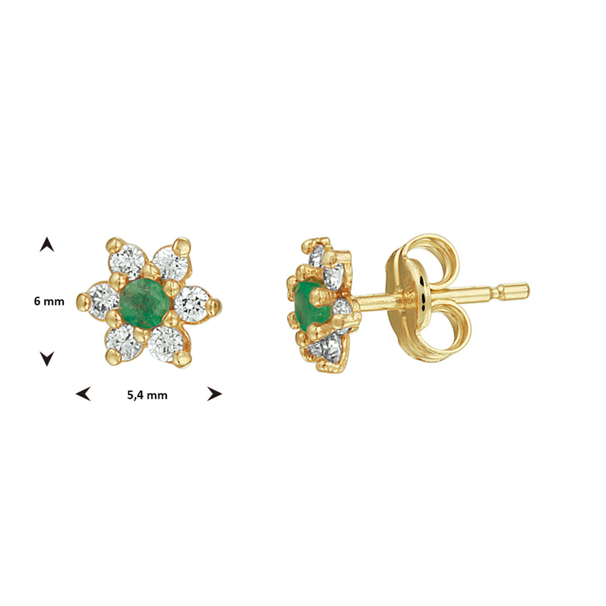 Ohrstecker Smaragd und Zirkonia Halo 14K Gelbgold