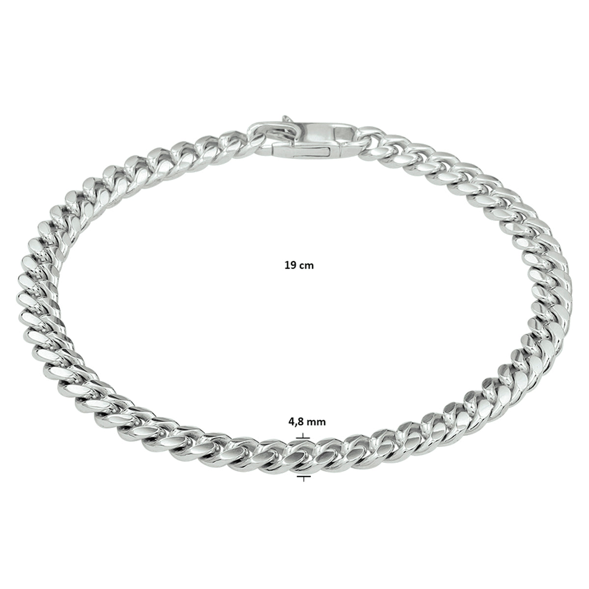 Armband Panzerkette 6-fach geschliffen 4,8 mm 19 cm Silber rhodiniert