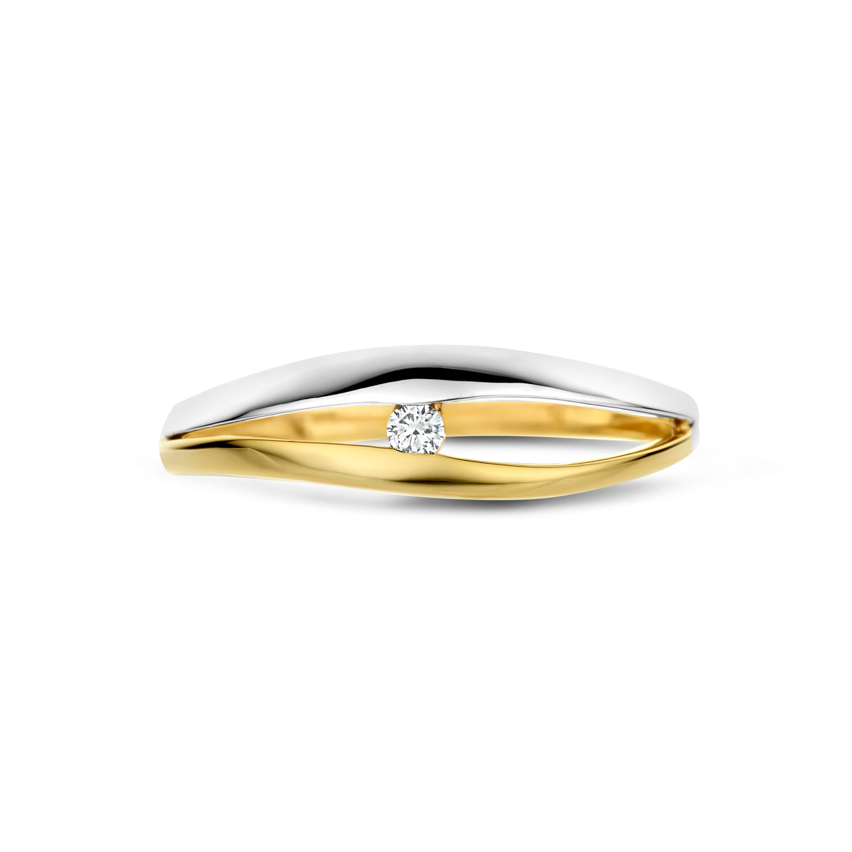 ring lab grown diamant 0.04ct f vs 14K bicolor goud geel/wit