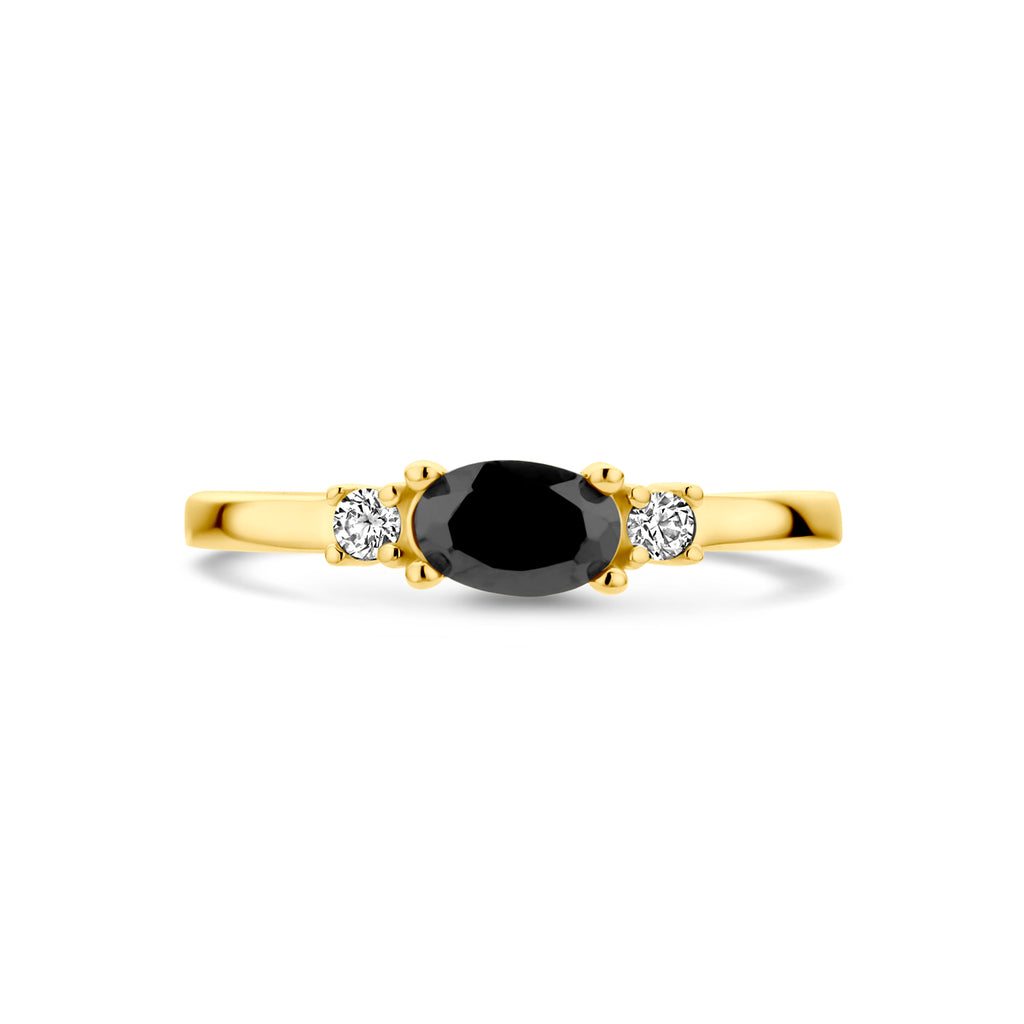 Ring schwarz-weißer Zirkonia 14K Gelbgold