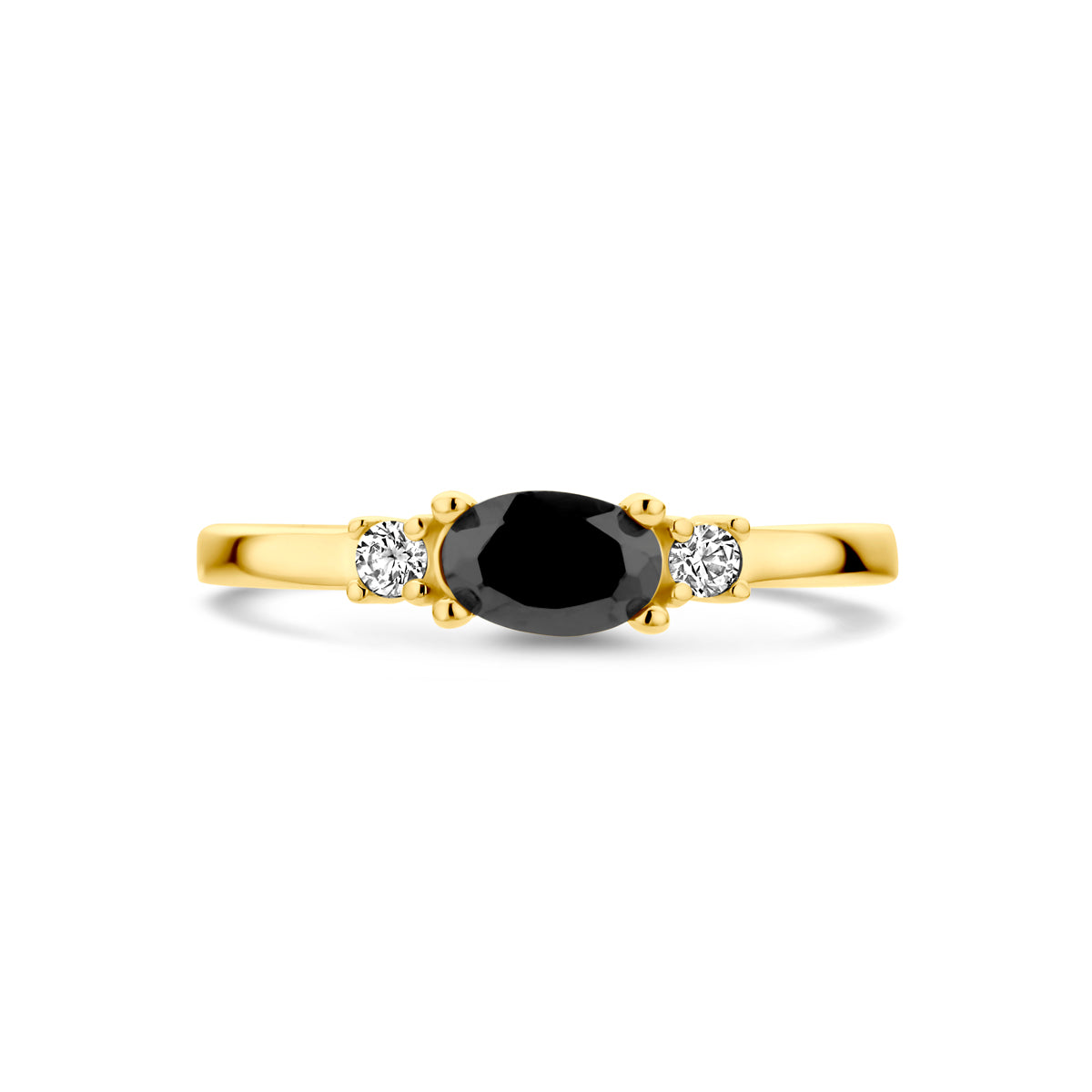 Ring schwarz-weißer Zirkonia 14K Gelbgold