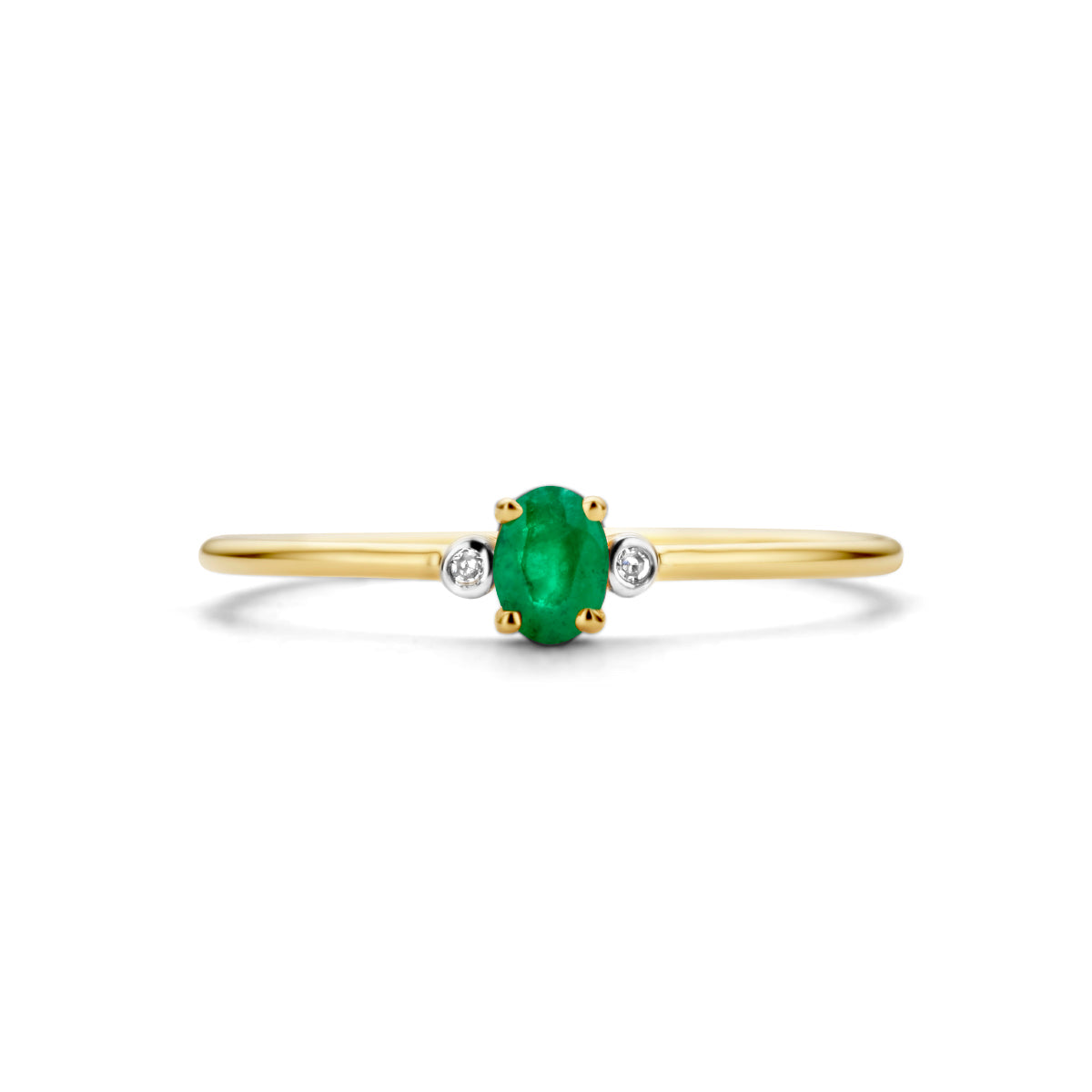 Ring Trilogie Smaragd und Diamant 0,006 ct h p1 14 K Gelbgold