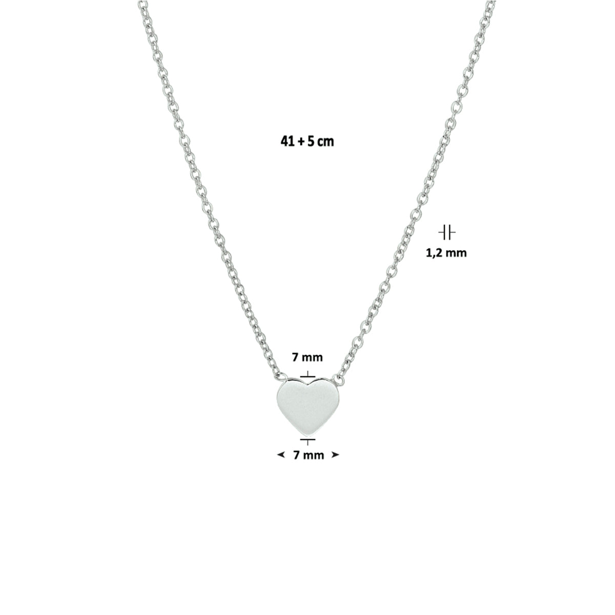 Halskette Herz 41 + 5 cm Silber rhodiniert