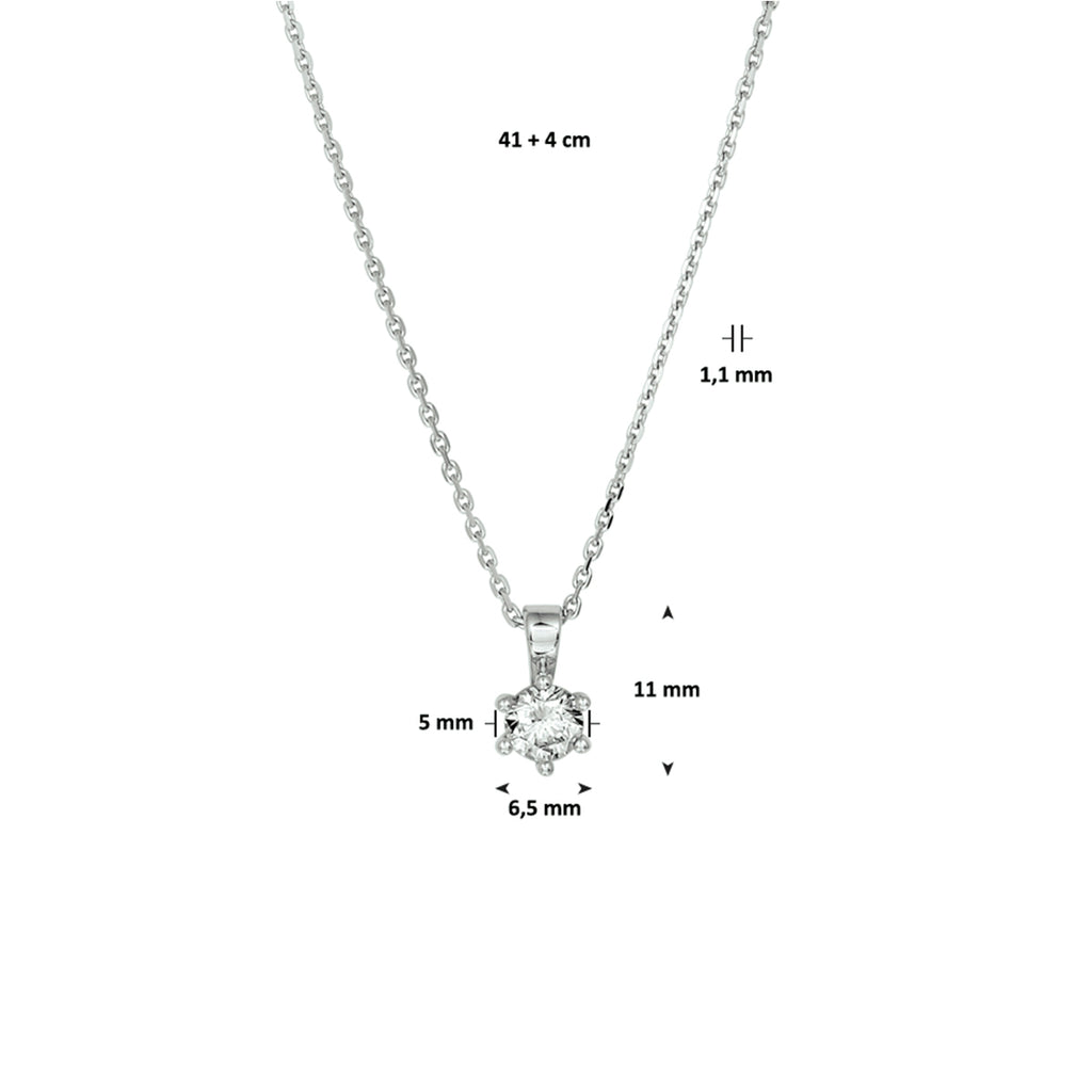 collier zirkonia 41 + 4 cm zilver gerhodineerd