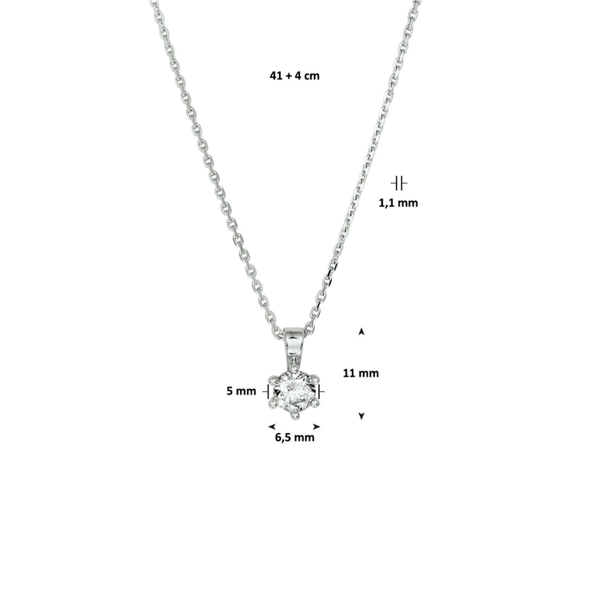 collier zirkonia 41 + 4 cm zilver gerhodineerd