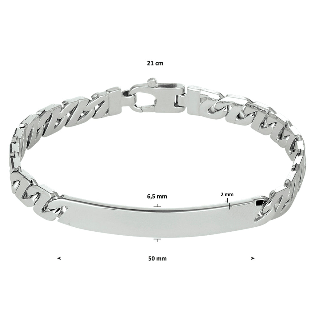 graveerarmband gourmette plaat 6,5 mm zilver gerhodineerd