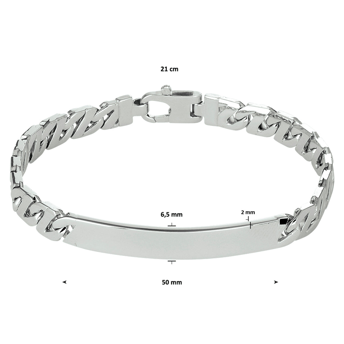 graveerarmband gourmette plaat 6,5 mm zilver gerhodineerd